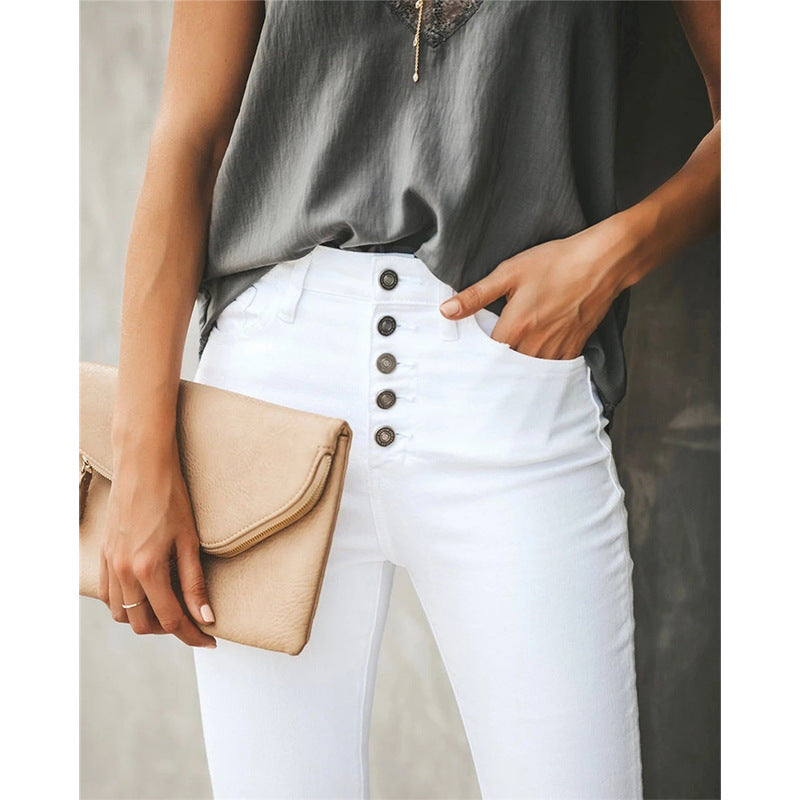 Women's Solid Color Button Trousers