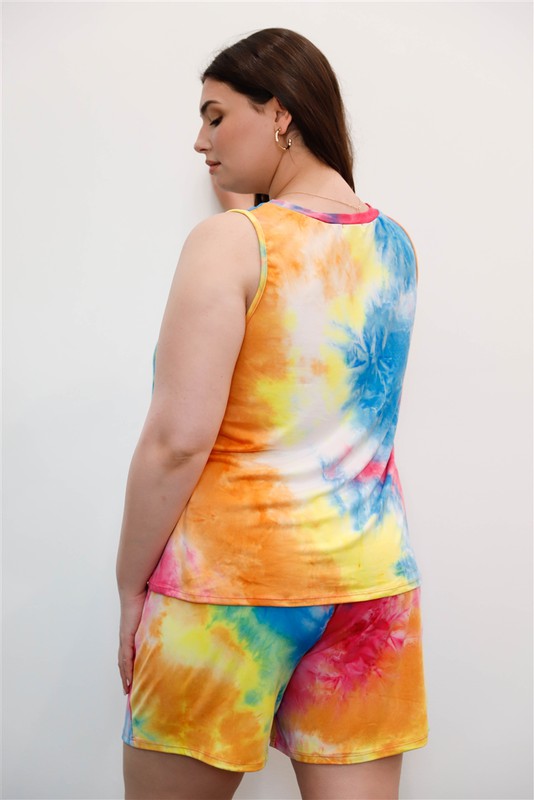 Women's & Plus Size Tie-Dye Sleeveless Tank Top & Shorts Set