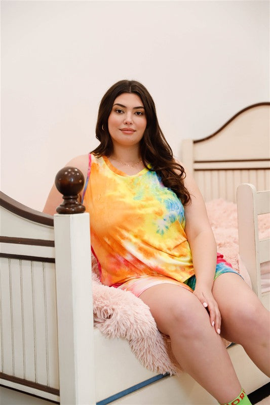 Women's & Plus Size Tie-Dye Sleeveless Tank Top & Shorts Set