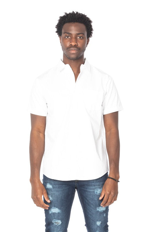 Solid Cotton White Short Sleeve Shirt