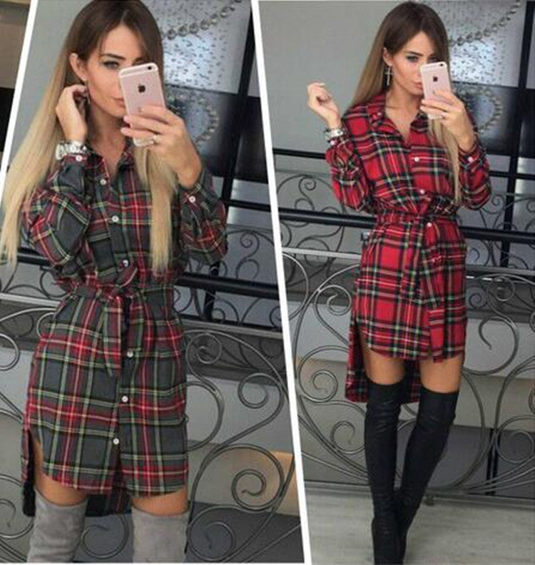 Plaid Shirt Dress With Belt