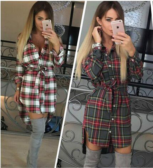 Plaid Shirt Dress With Belt