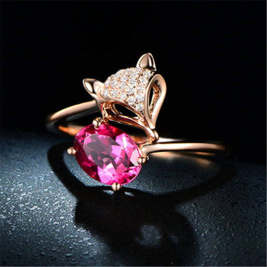 Creative Rose Gold Fox Ruby Ring