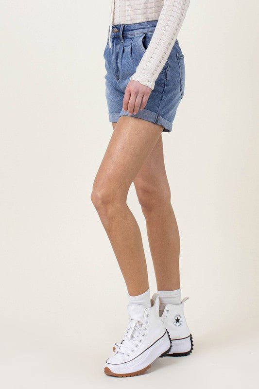 Denim Shorts with Pin Tuck