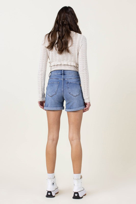 Denim Shorts with Pin Tuck