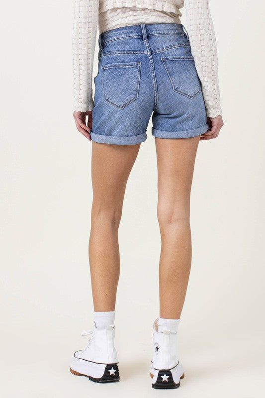 Denim Shorts with Pin Tuck