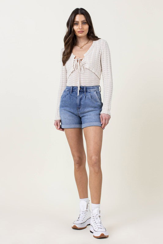 Denim Shorts with Pin Tuck