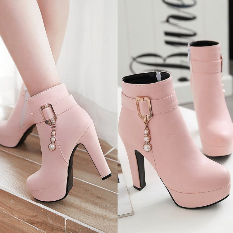 Pearl Tassel Thick Heel Boots