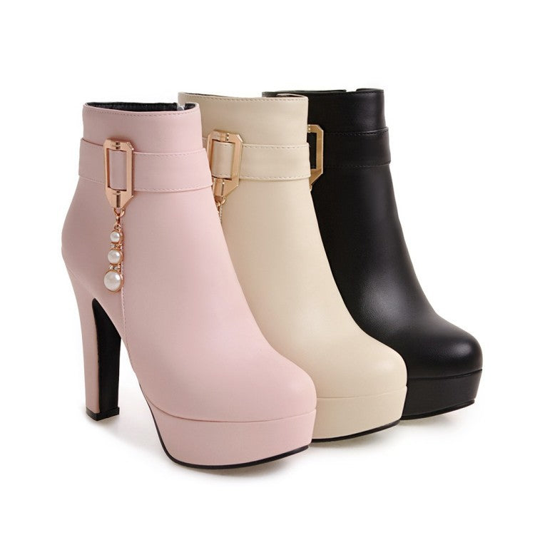 Pearl Tassel Thick Heel Boots