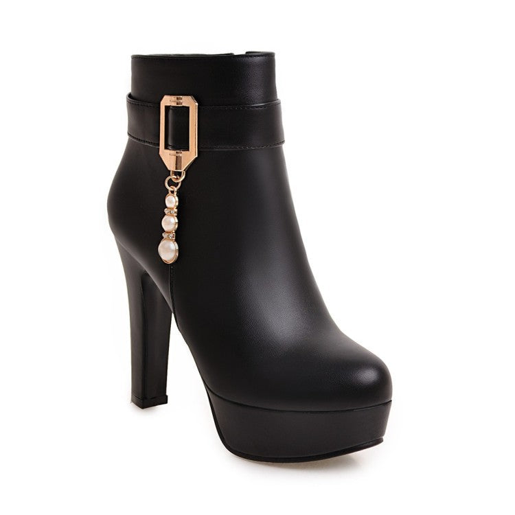 Pearl Tassel Thick Heel Boots