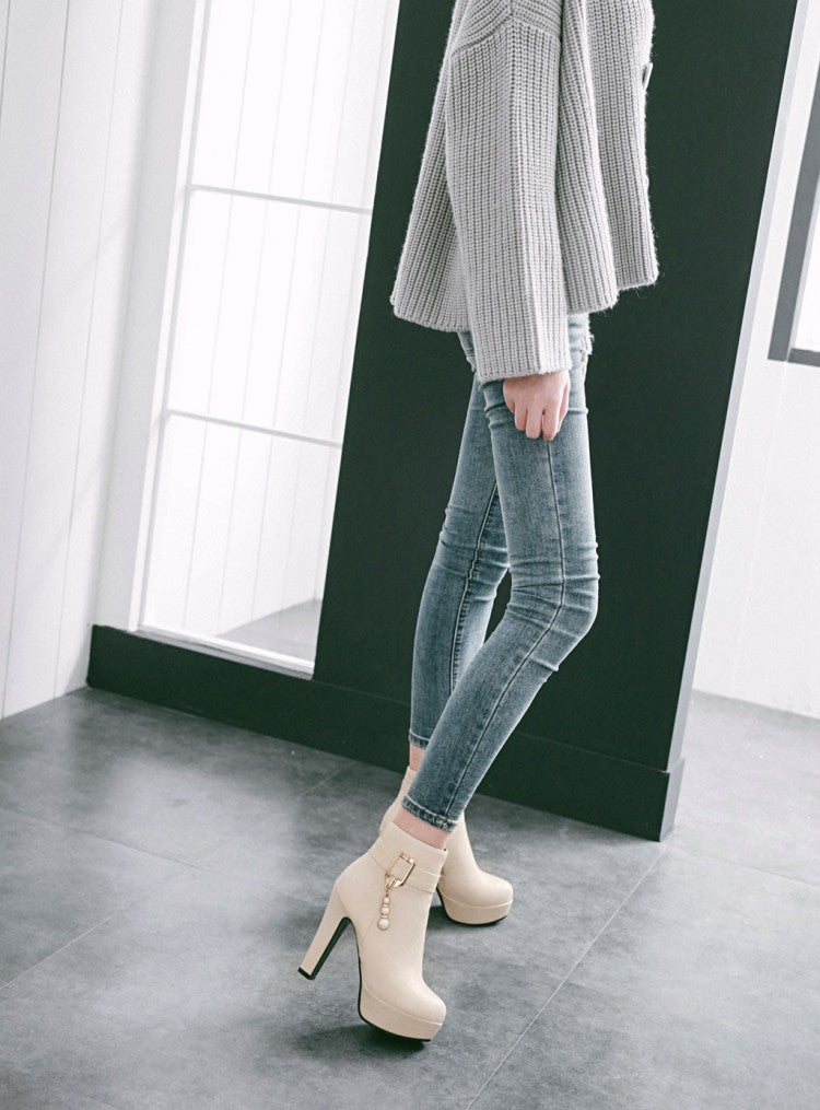 Pearl Tassel Thick Heel Boots