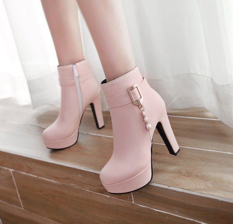 Pearl Tassel Thick Heel Boots