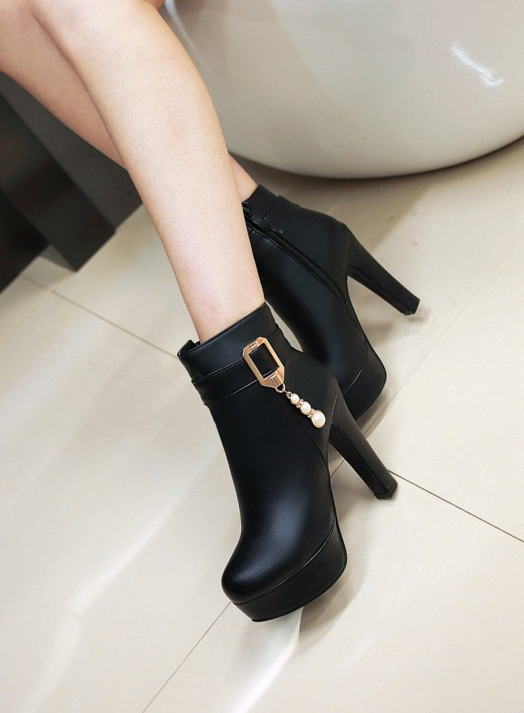 Pearl Tassel Thick Heel Boots