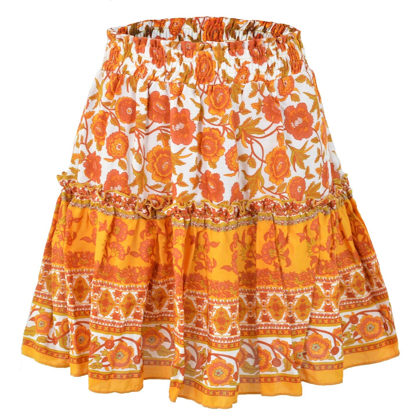 Bohemian Flower Print High Waist Ruffle Skirt