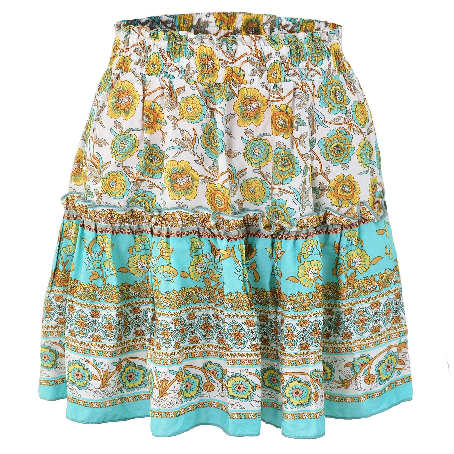 Bohemian Flower Print High Waist Ruffle Skirt