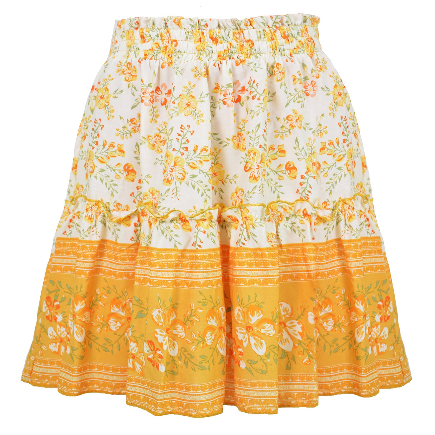 Bohemian Flower Print High Waist Ruffle Skirt