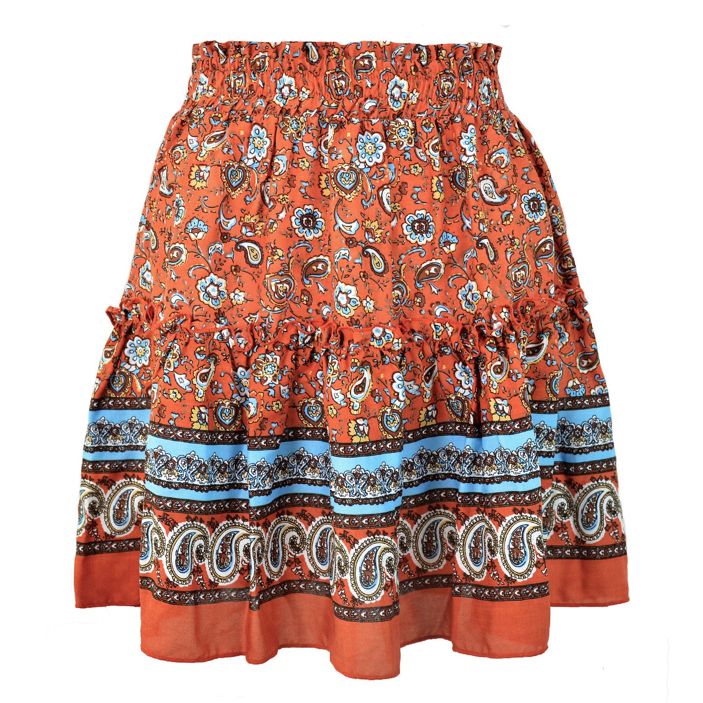 Bohemian Flower Print High Waist Ruffle Skirt