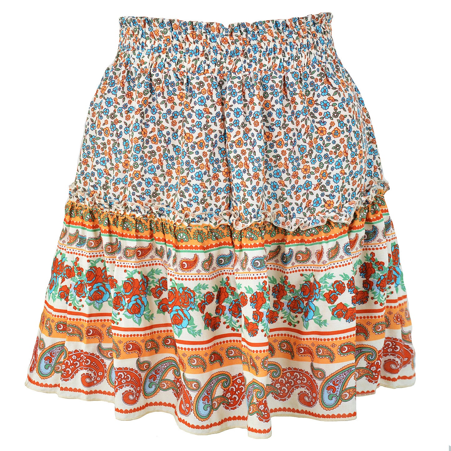 Bohemian Flower Print High Waist Ruffle Skirt