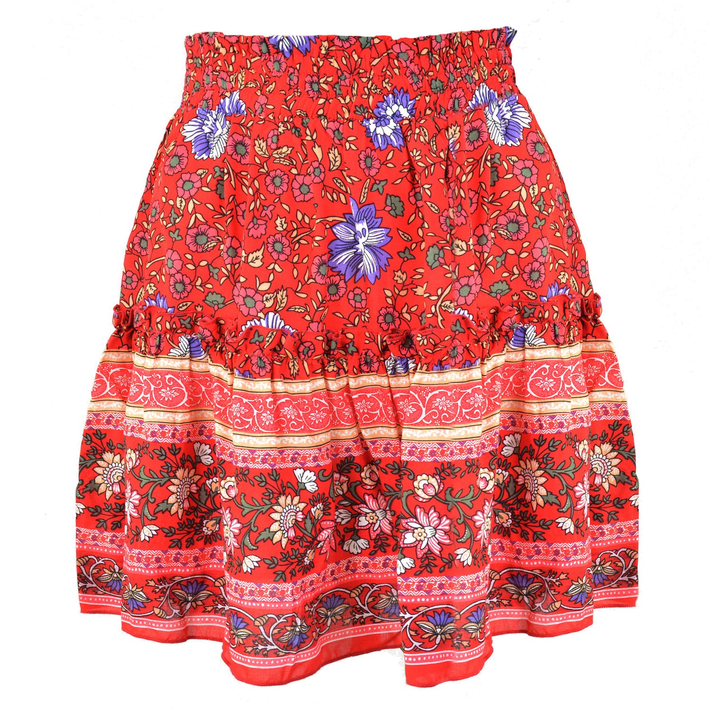 Bohemian Flower Print High Waist Ruffle Skirt