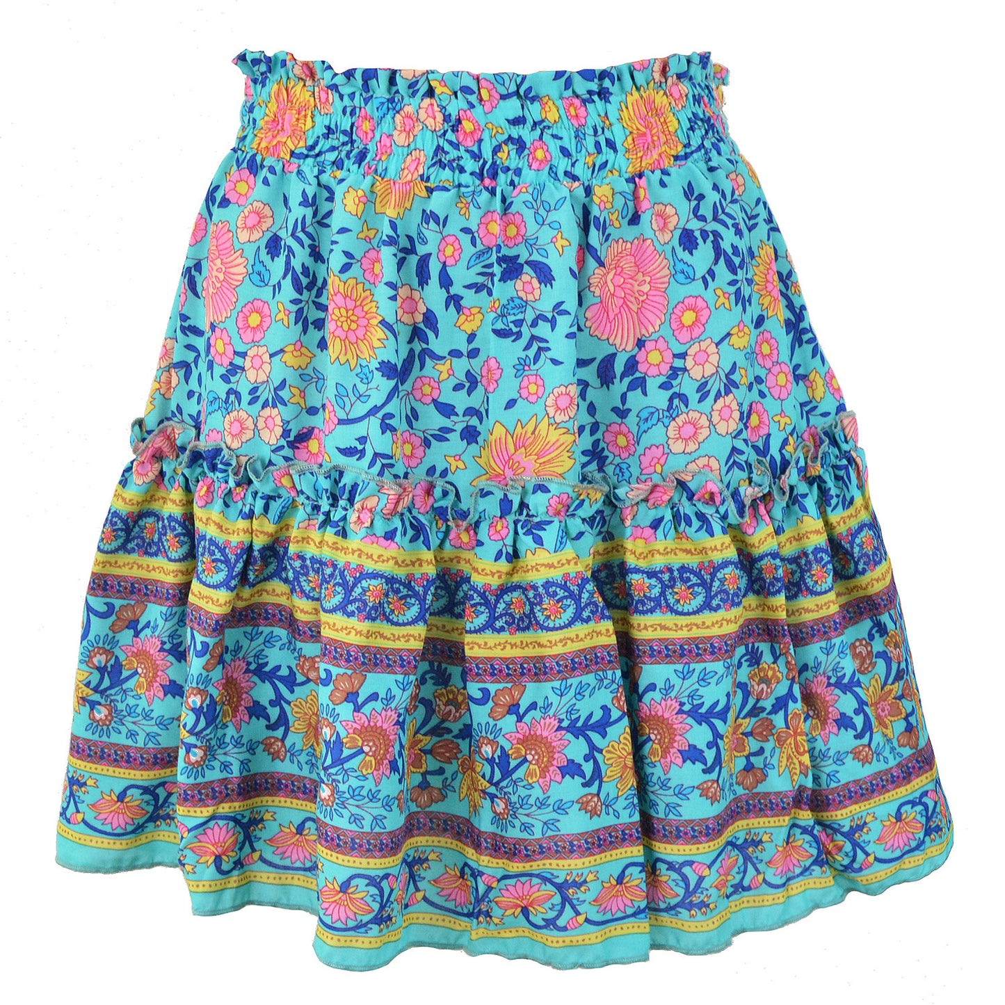 Bohemian Flower Print High Waist Ruffle Skirt