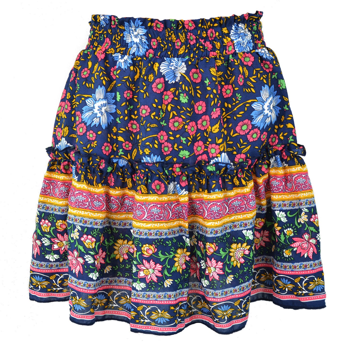 Bohemian Flower Print High Waist Ruffle Skirt