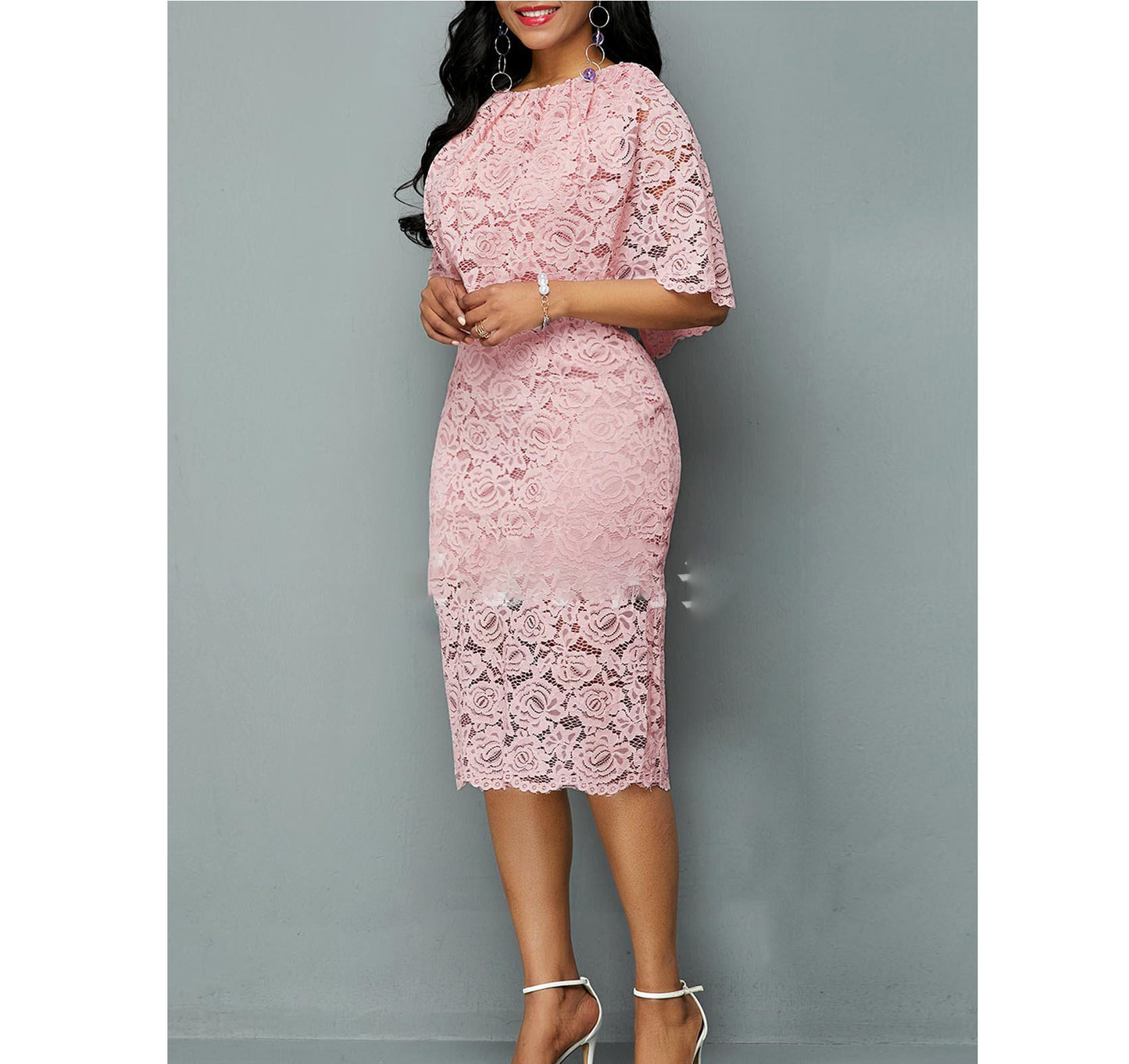 Pink Floral Lace Dress