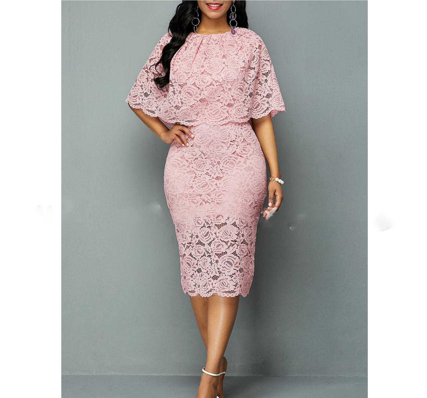 Pink Floral Lace Dress