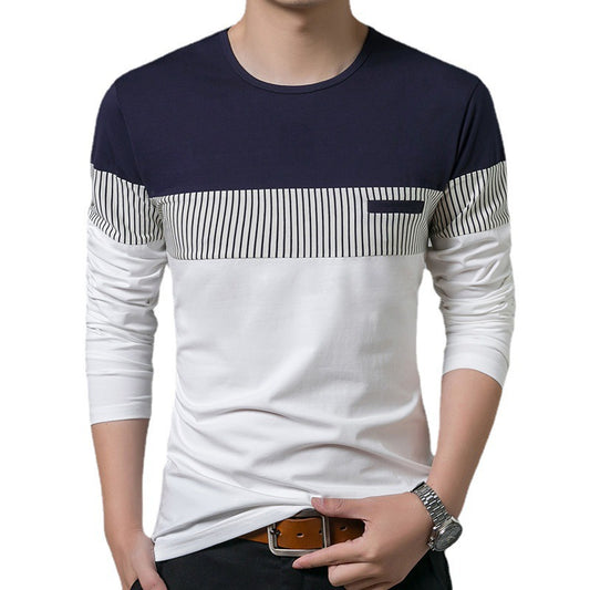 Men's Fake Pocket Vertical Stripes Color Block Shirt