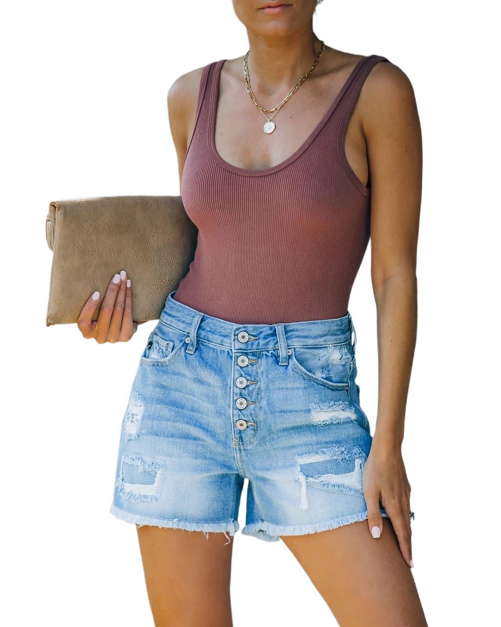 5 Button Fly Denim Shorts