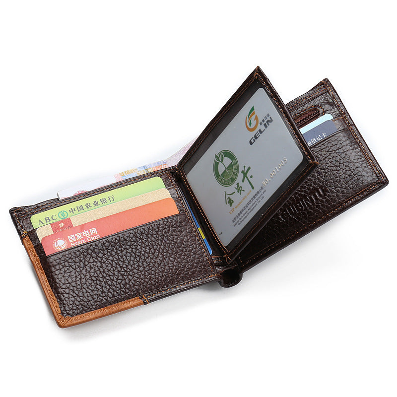 Genuine Leather Men Patchwork Wallets