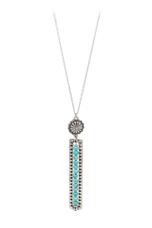 Long Rectangular Shape Beaded Pendant Necklace