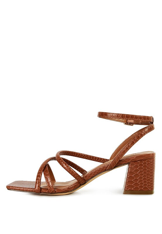 Strappy Croc Block Heels