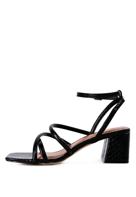 Strappy Croc Block Heels