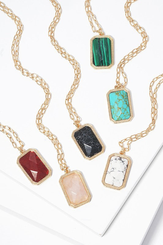 Rectangular Semi-Precious Stone Necklace