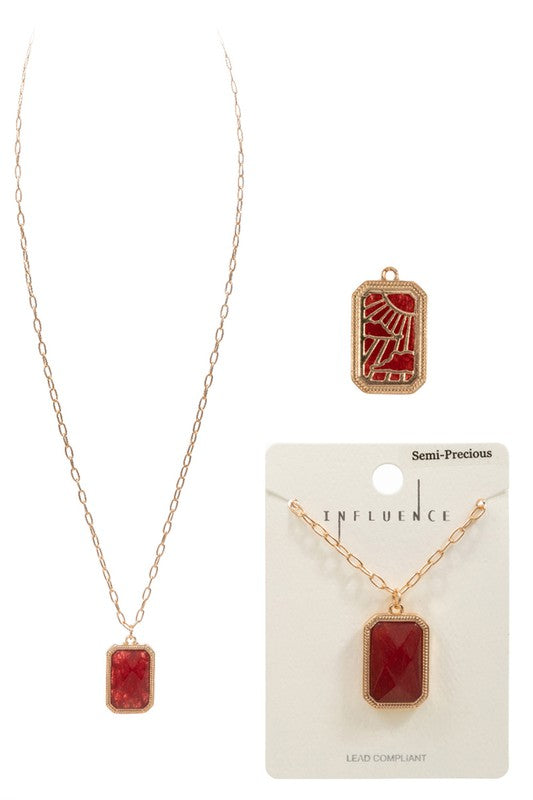 Rectangular Semi-Precious Stone Necklace