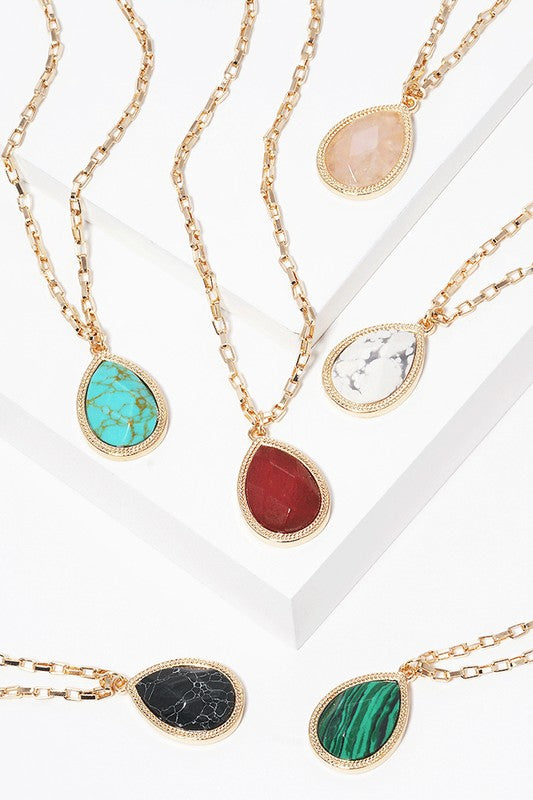 Teardrop Semi-Precious Stone Necklace