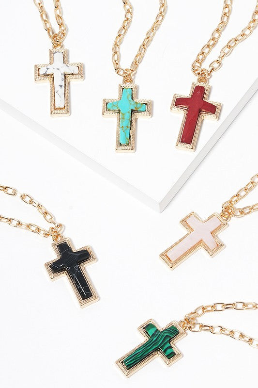 Cross Shaped Semi-Precious Stone Necklace