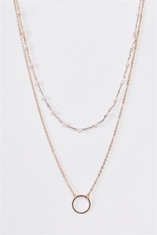 Gold & Pearl Double Circle Pendant Necklace