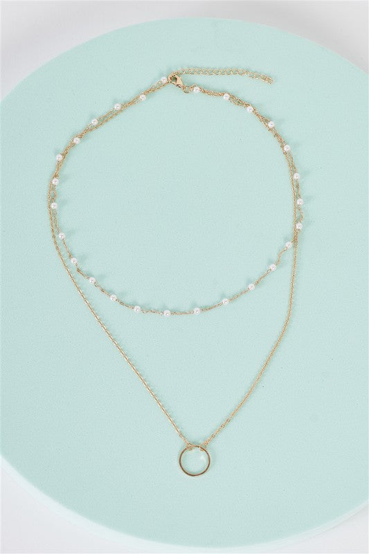 Gold & Pearl Double Circle Pendant Necklace