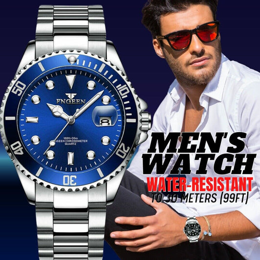 Men's Silver & Blue Luminous Classic Watches