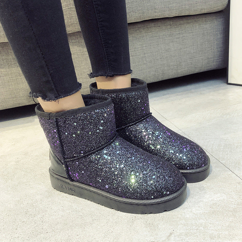 Sequined Flat Slipper Boots