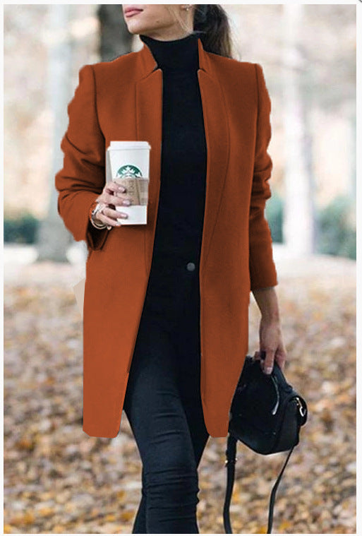 Solid Color Woolen Coat