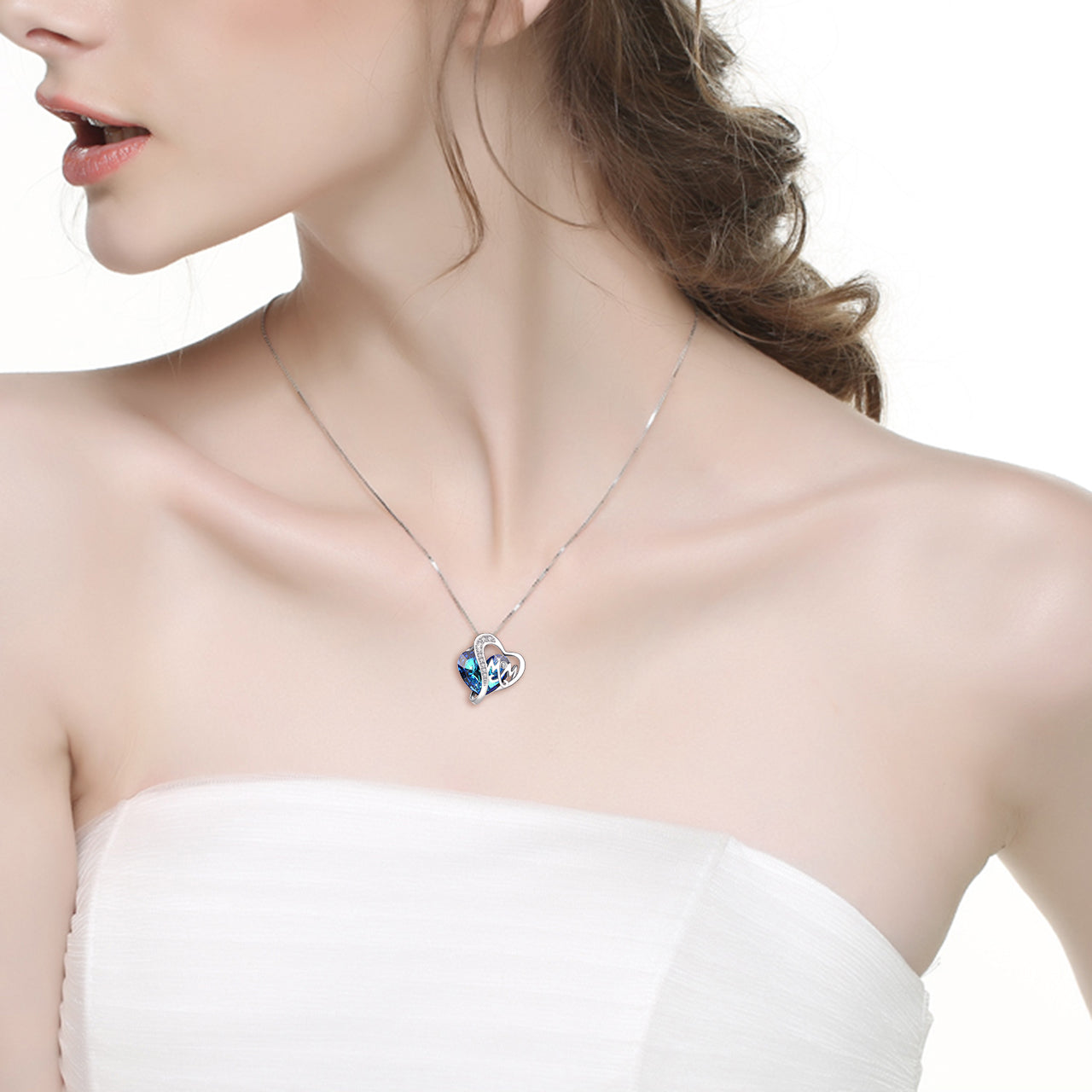 Mom Blue Heart Crystal Pendant Necklace