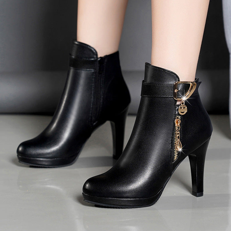 Women's Leather Boots with Gold Accents