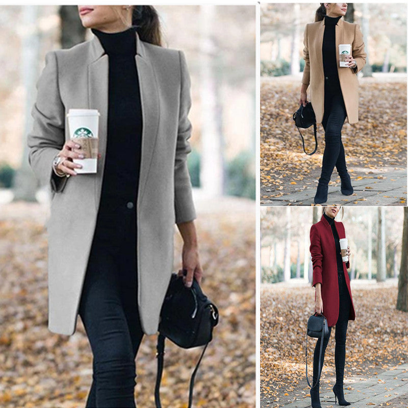 Solid Color Woolen Coat