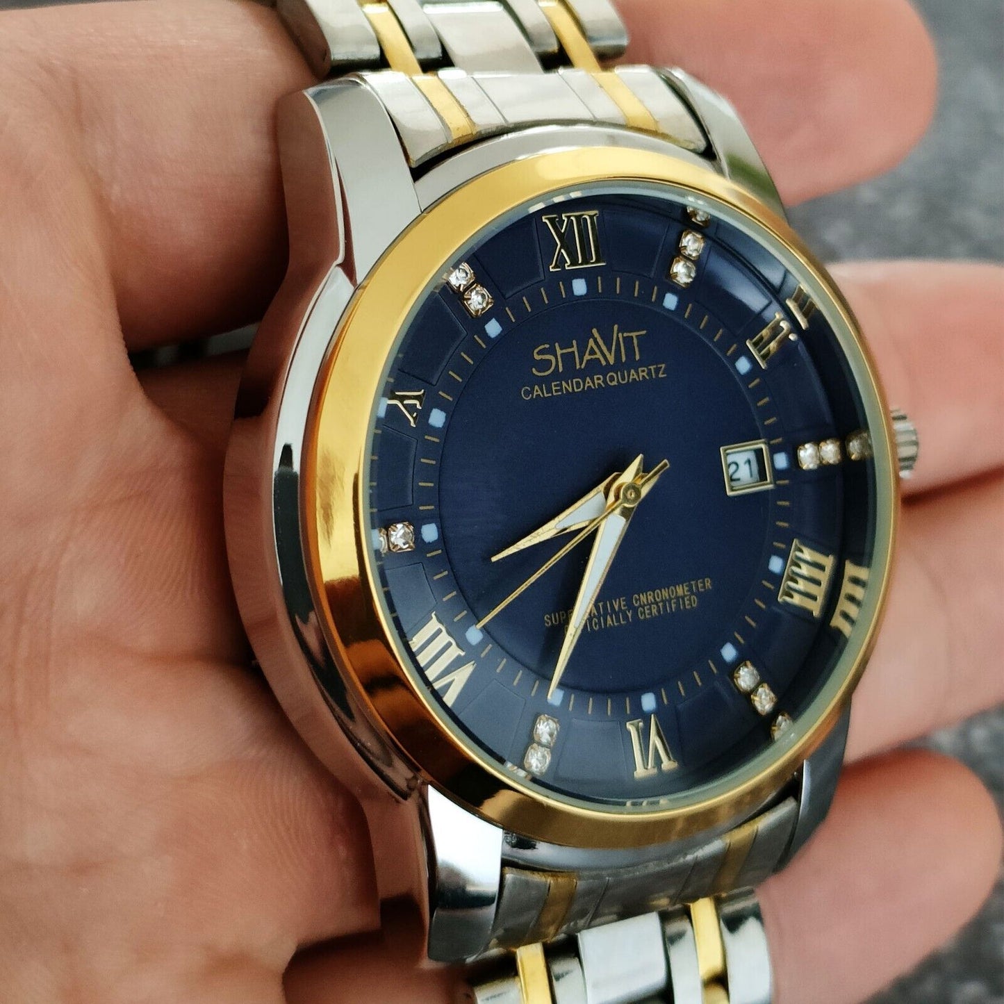 Men's Two Tone Blue Face Watch