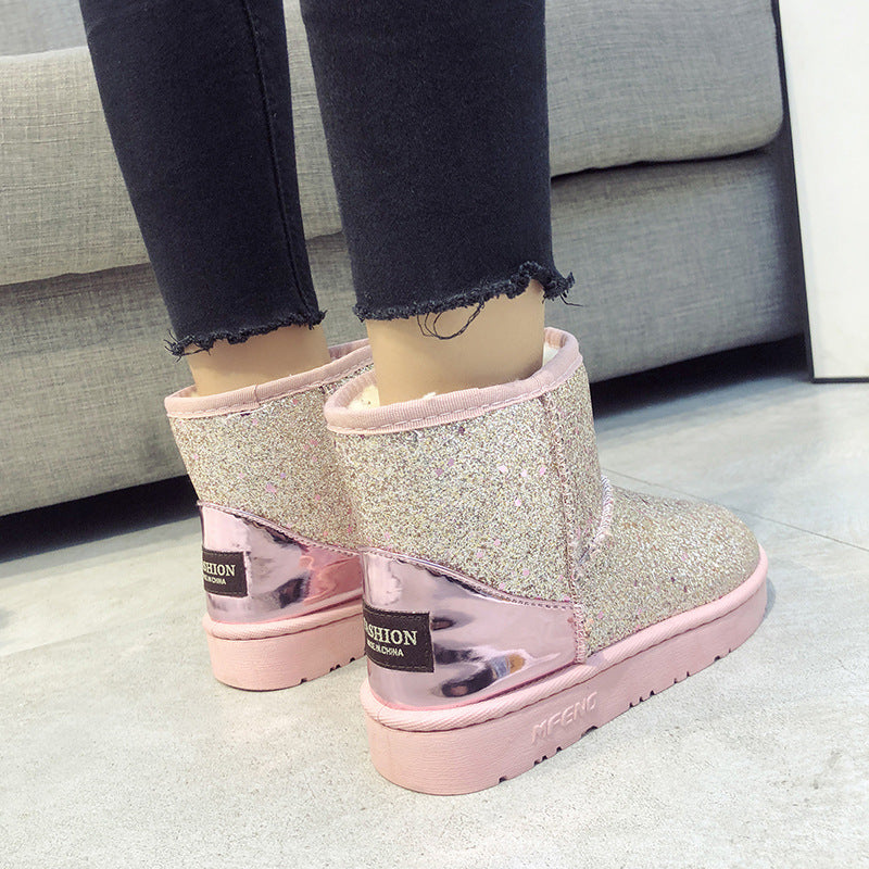 Sequined Flat Slipper Boots