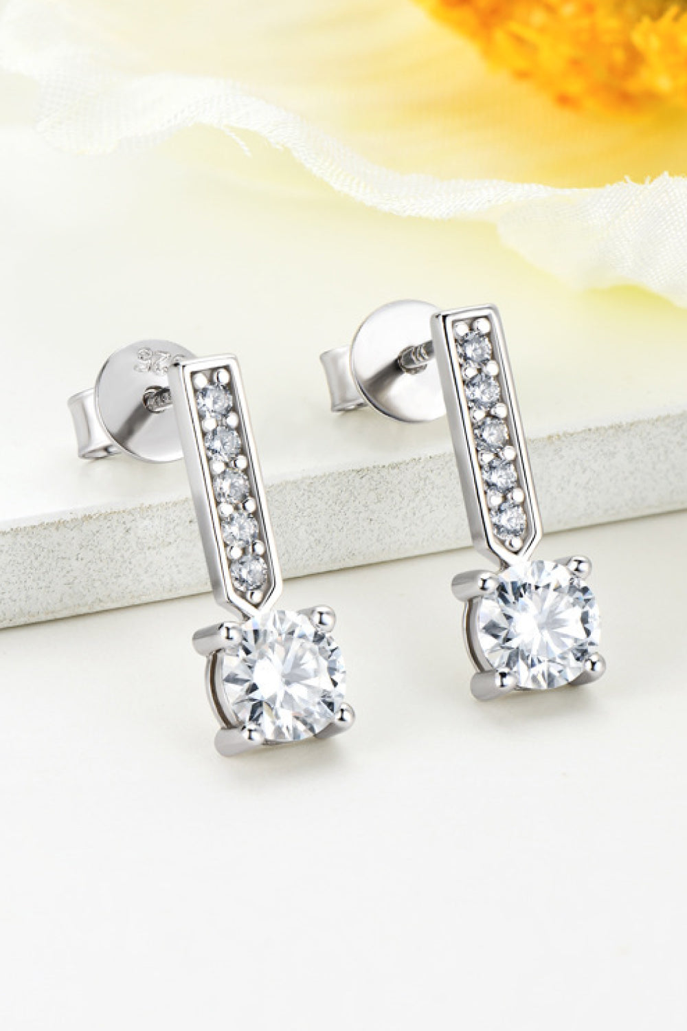 Moissanite and Zircon 925 Sterling Silver Drop Earrings