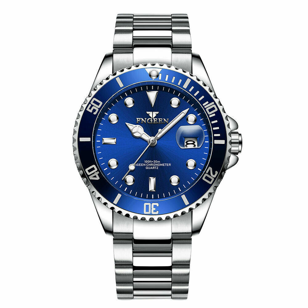 Men's Silver & Blue Luminous Classic Watches