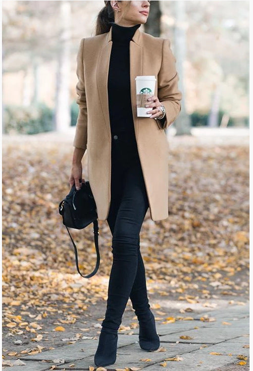 Solid Color Woolen Coat